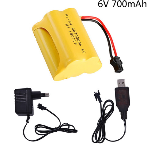 6V 700mAh Battery with USB Charger For RC Cars Robots Tanks Truck Gun Boats 6v NiCD Battery Aa 700mah 6v Battery Pack SM Plug ► Photo 1/6