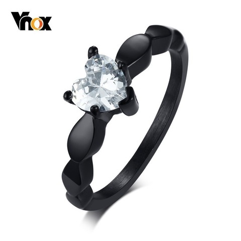 Vnox Heart Love Engagement Rings for Women Bling CZ Black Stainless Steel Female Alliance Jewelry ► Photo 1/6