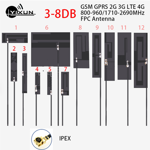 GSM GPRS 2G 3G LTE 4G internal FPC soft board antenna ipex u.fl interface RG1.13 20cm length cable 8dbi high gain 700-2700MHz ► Photo 1/3