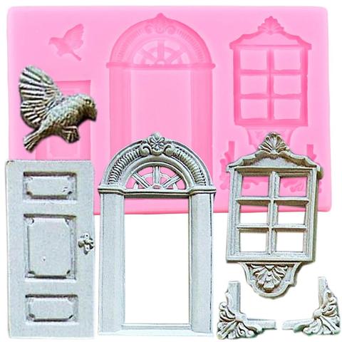 3D Window Door Silicone Mold Birds Fondant Mould Cake Decorating Tools Candy Chocolate Gumpaste Moulds ► Photo 1/6