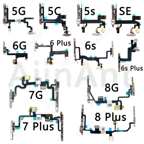AiinAnt Original Mute & Volume Power Buttons key Switch Flex Cable For iPhone 5s SE 5 6 6s 7 8 Plus Power Flex Repair Parts ► Photo 1/6