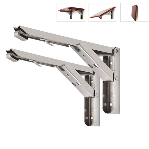 2pcs Folding Shelf Brackets Heavy Duty Stainless Steel Collapsible Bracket For Table Work Space Saving Diy Alitools - Diy Folding Shelf Table