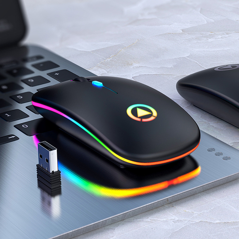 RGB Wireless Mouse Computer Mouse Silent Ergonomic Rechargeable Mice with LED Optical Backlit USB Mice for PC Laptop ► Photo 1/6
