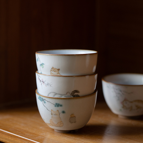 LUWU ceramic teacup cute cat chinese tea cup drinkware ► Photo 1/6