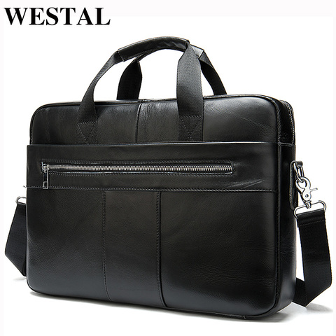 WESTAL Men's Briefcases Men's Bags Genuine laptop bag leather men Office Bags for men leather briefcase bag for Document A4 8523 ► Photo 1/6