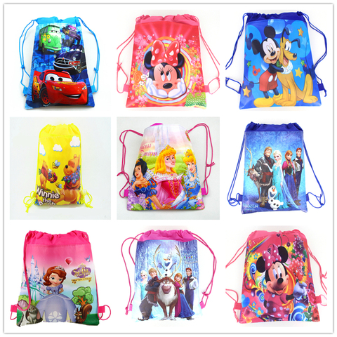 1Pcs Disney Cars Mickey Minnie Coco Sofia Frozen Six Princess Winnie Non-woven Shopping Bag Drawstring Backpack party supplies ► Photo 1/6