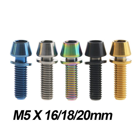 Xingxi Ti Titanium Bolts M5X16 18 20mm Conical Head Srews with Washer for Bicycle Stems Blue Black Rainbow Gold ► Photo 1/6
