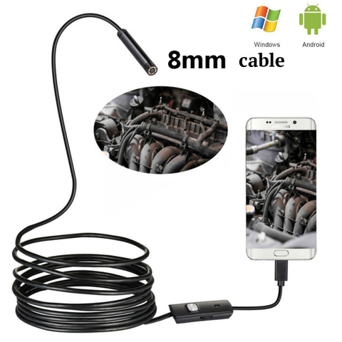 8mm USB Endoscope 2MP 1/2/5/10M Camera Android Sewer Camera Borescope For OTG Android USB Snake Tube Camera Car Inspection 720P ► Photo 1/6