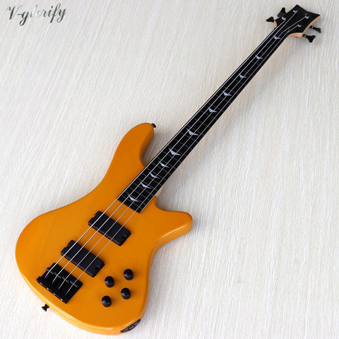 orange 4 string fretless with fret line electric bass guitar full solid bass wood body 43 inch high gloss bass guitar ► Photo 1/6