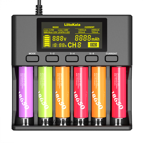 LiitoKala Lii-S6 Lii-PD4 Lii-500S 3.2V 3.7V 18650 Battery charger 6-Slot Auto-Polarity Detect 26650 21700 18500 AA AAA batteries ► Photo 1/6