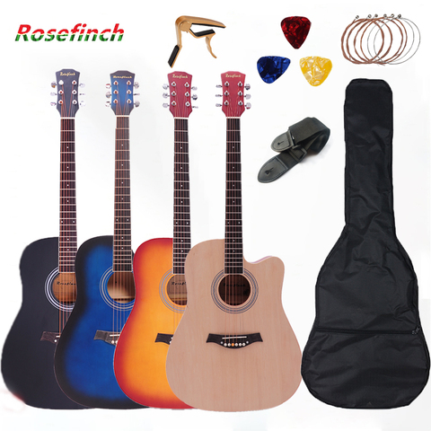 Acoustic Folk Guitar 41 inch Basswood Guitar with Bag Pick Capo Strings Wooden Guitar for Beginners  AGT123A ► Photo 1/6