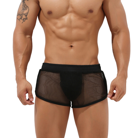 SEOBEAN Men Pajamas Sexy Transparent Mesh Underwear Sleep Bottoms Shorts with Lining Lounges Home Wear Boxer Shorts 2022 New ► Photo 1/6