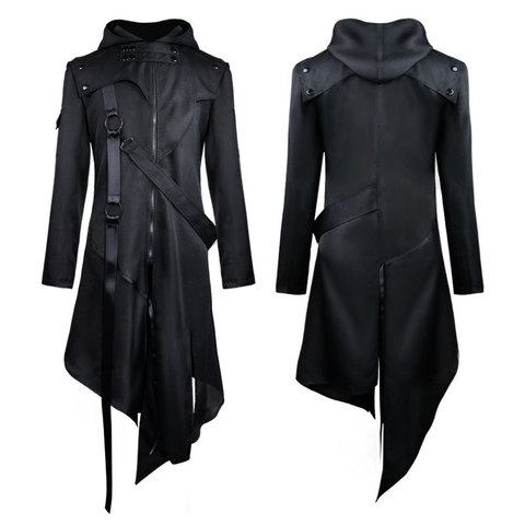 2022 Hot Fashion Men Halloween Gothic Long Sleeve Hooded Jacket New Pure Color Halloween Cosplay Vintage Costume мужская куртка ► Photo 1/6