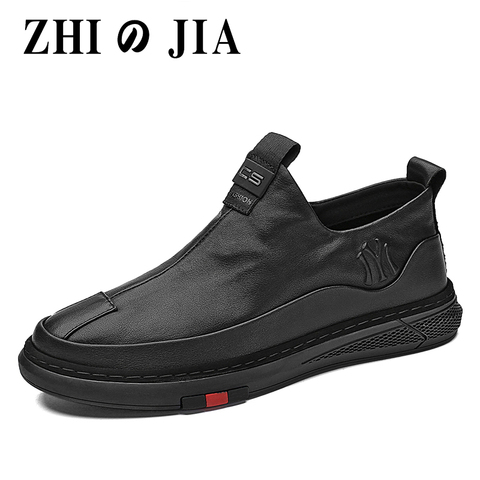 2022 New Autumn Men Casual Shoes Fashion Flat Leather Shoes Zip Men Soft Bottom Leather Mens No-slip Outdoor Business Shoes ► Photo 1/6