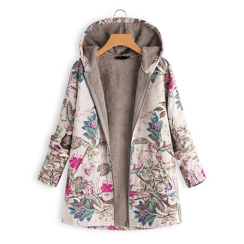 2022 New Women Winter Warm Floral Hooded Jacket Flower Print Hoody Vintage Oversized Coats Winter Padded Jacket Women Parkas ► Photo 1/6