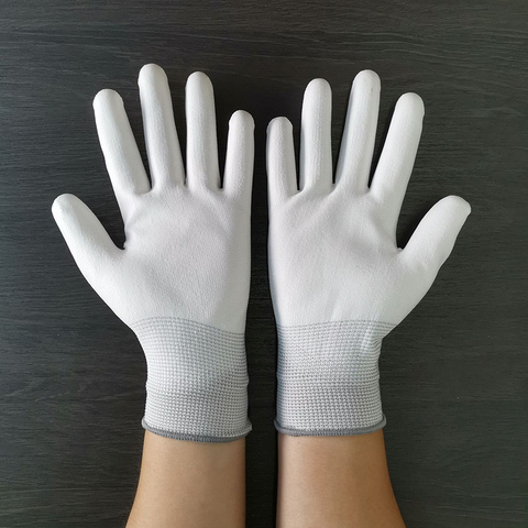 Anti Static Safe Gloves Electronic Working Gloves Polyester White PU Coated Gloves for Gardening, Fishing- XS, S, M, L Size ► Photo 1/6