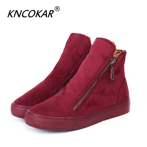 KNCOKAR Snow Boots Women Winter Zip Platform Ankle Boot Ladies Flock Plush Fur Casual Comfort Female Fashion Women's Shoes z0076 ► Photo 1/6