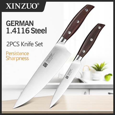 NEW XINZUO Stainless Steel 2PCs Kitchen Knife Set High Carbon Germany 1.4116 Steel Utility Chef Knife Kitchen Chef Cooking Tools ► Photo 1/6