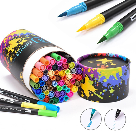 New 80 Colors 1PCS Dual Tip Brush Marker Pens 0.4 Fineliners
