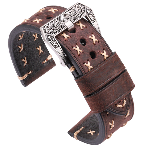 Handmade Watchbands With Retro Stainless Steel Buckle 22mm 24mm Men Women Genuine Leather Watch Band Strap Belt Watch Accessorie ► Photo 1/6