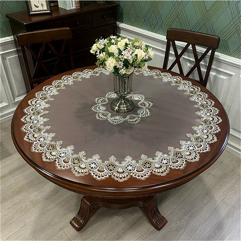 British Lace Leaf Border Transparent Bedroom Kitchen Tablecloth Hotel Restaurant Round Table Antifouling Cover Cloth Decoration ► Photo 1/4