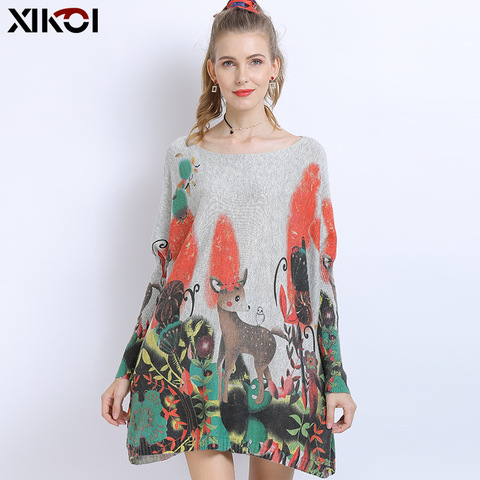 Winter Wool Sweater For Women Oversized Pullovers Knitted Long Deer Print Jumper Fashion Printed Pull Femme O-Neck Clothes 2022 ► Photo 1/6