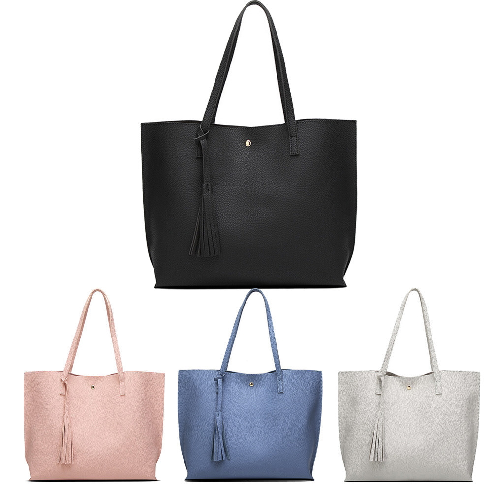 Women Soft PU Leather Handbag Tassel Shoulder Bag Crossbody Bags Shopping Totes