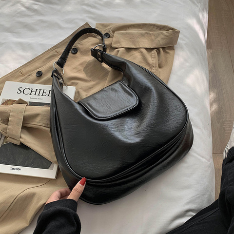 Vintage Handbag For Women Soft PU Leather Shoulder Bag Large Capacity Luxury Lady Purse Fashion  Shoulder Bag Shopping Bag #black 