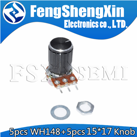 5set WH148 1K 10K 20K 50K 100K 500K Ohm 15mm 3 Pin Linear Taper Rotary Potentiometer Resistor for Arduino with 15x17 knob ► Photo 1/2