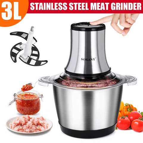 800W 3L Household Small Electric Meat Grinder 2 Speeds Stainless Steel Electric Chopper Automatic Mincing Machine Food Processor ► Photo 1/5