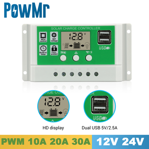 Y-SOLAR 30A 20A 10A PWM Solar Charge Controller Lithium Battery Lead Acid Battery 12V 24V Auto With Dual USB Solar Regulator New ► Photo 1/6