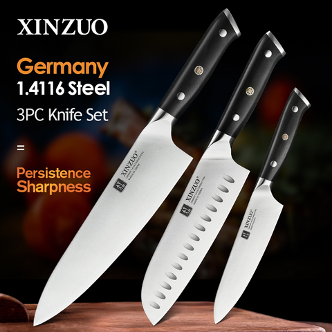 XINZUO 3pcs Kitchen Knives Set High Carbon Din 1.4116 Stainless Steel 8.5 in Chef  7 in Santoku 5 in Utility Knives Ebony Handle ► Photo 1/6