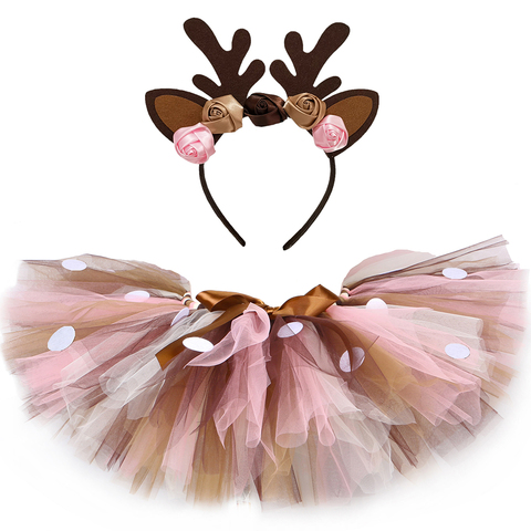 Kids Girls Tutu Skirt with Headband Fluffy Birthday Party Baby Girl Tutu Dance Tulle Skirt Girls Christmas Deer Costume 0-14Y ► Photo 1/6