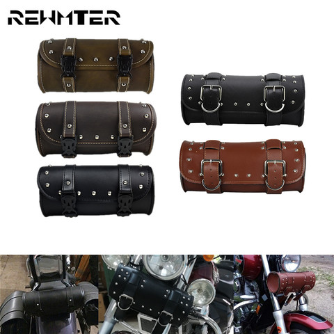 Universal Motorcycle Front Fork Tool Bag Handlebar Saddlebag Roll Barrel Racing Tail Storage PU Leather Bags For Harley XL Dyna ► Photo 1/6