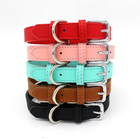5 Colors PU Small Dogs Collars XS-M Adjustable Zinc Alloy Solid Color Puppy Collar Comfortable Durable Pets Supplies Accessories ► Photo 1/6