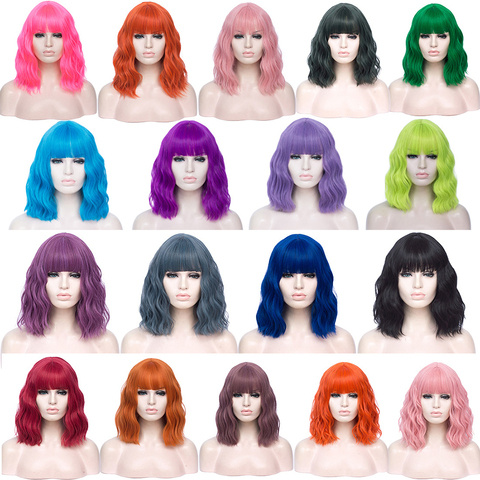 VICWIG Cosplay Wigs for Women Bobo Green Red Blue Purple Orange Black Pink Wig Short Curly Synthetic Wig With Bangs ► Photo 1/6