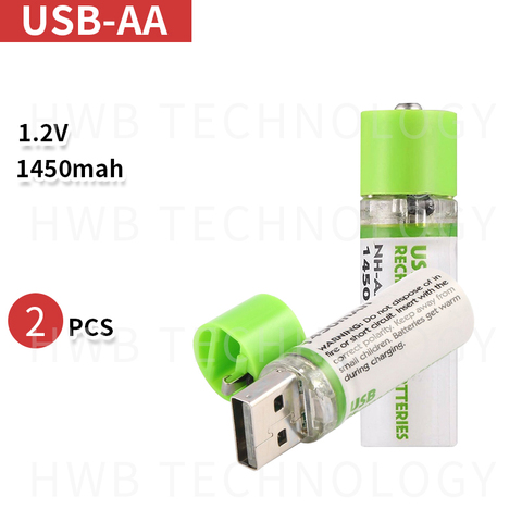 2PCS Portable AA Battery 1450mAh 1.2v USB Rechargeable Batteries USB CELL AA Rechargable Battery LED Indicator w Retail Box ► Photo 1/5