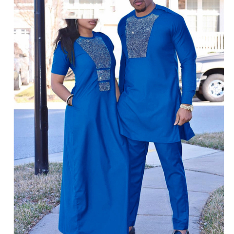 H&D african couple clothes suits long dresses for women african men dashiki shirt pant set 2022 new clothing with shining stones ► Photo 1/6