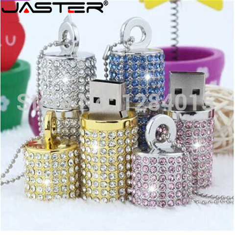 JASTER Crystal cylindrical USB Flash Drive  fashion metal diamond pen driveu disk pendrive 4GB 8GB 16GB 32GB 64GB memory stick ► Photo 1/6