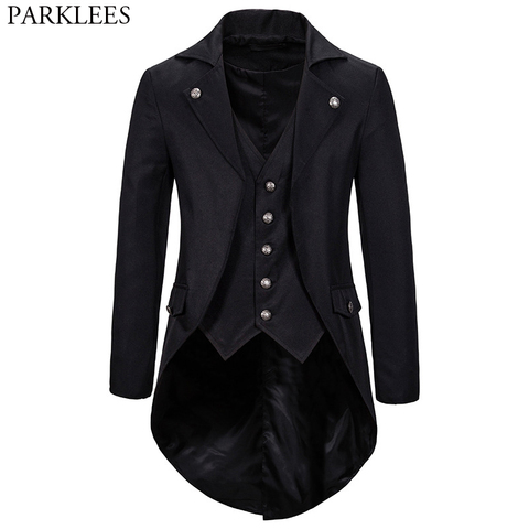 Gothic Victorian Tailcoat Jacket Men Steampunk Medieval Cosplay Costume Male Pirate Viking Renaissance Formal Tuxedo Coats 2XL ► Photo 1/6