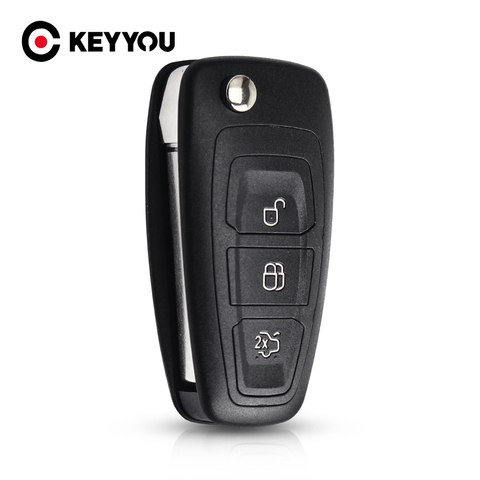 KEYYOU New 3 Buttons For Ford Focus Fiesta 2013 Fob Case with HU101 Blade Flip Folding Remote Key Shell Fob Case ► Photo 1/6