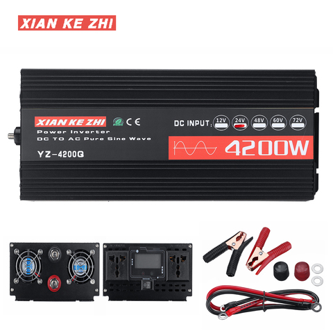 Pure Sine Wave Inverter 12V 24V 48V 60V 220V 3000w 4000w Voltage  Transformer Solar Power Inverter DC12V to AC 220V Converter LED