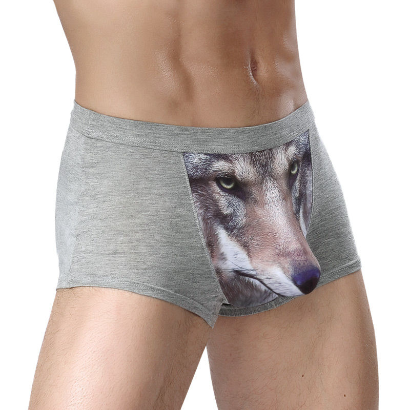 Wolf Funny Underwear Men Cotton Breathable Boxer Shorts Man Brand