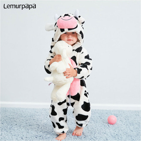Baby Kawaii Romper 0-3 Year Boy Girl Kigurumis Onesie Winter Warm Cozy Suit Animal Cow Costume Home Jumpsuit Child Funny Clothes ► Photo 1/6