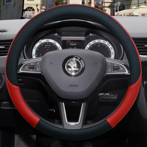 100% DERMAY Brand Leather Car Steering Wheel Cover Anti-slip for Skoda Rapid Spaceback Auto interior Accessories ► Photo 1/6