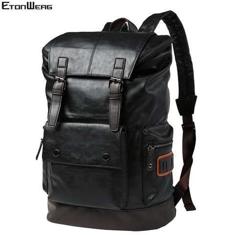 Men's Business office Backpack Brand PU Leather Computer Laptop bag pack Multifunction Travel backbag Large Black school bags ► Photo 1/6