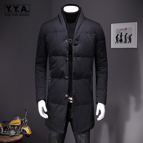 Stand Collar Winter Warm Mens Medium Length Light Down Coats Long Sleeve Single Breasted Casual Outerwear Coats Plus Size 5XL ► Photo 1/6