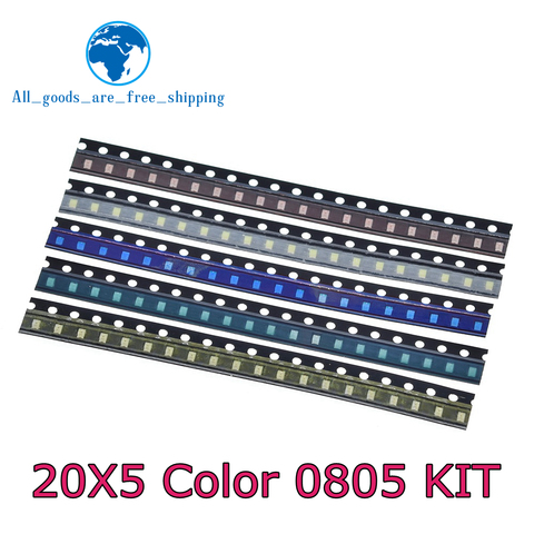 100pcs/lot 5 Colors SMD 0805 Led DIY kit Ultra Bright Red/Green/Blue/Yellow/White Water Clear LED Light Diode set ► Photo 1/6