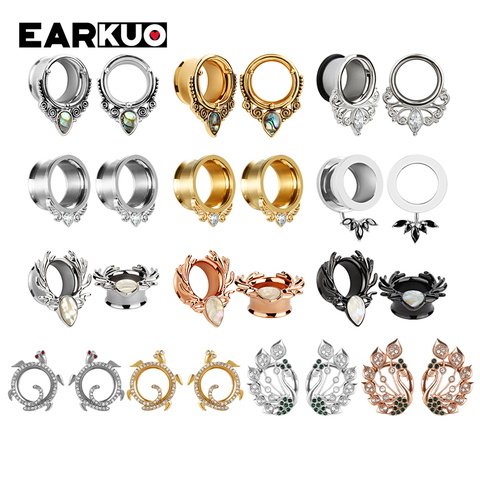 EARKUO Latest Design Stainless Steel Ear Piercing Plugs Tunnels Stretchers Expanders Fashion Body Jewelry Earrings Gagues 6-25mm ► Photo 1/6