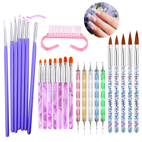 Nail Art Brush Set UV Gel Painting Rhinestone Dotting Pen Nail Drawing Polish Brush Manicure Tools Nail Art Decorations Design ► Photo 1/6